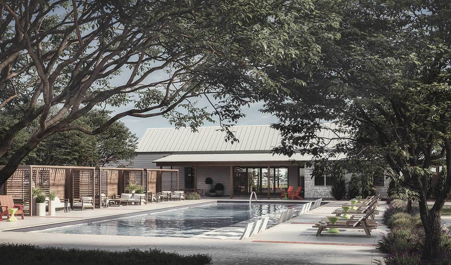 a rendering of a pool and patio area at The parcHAUS