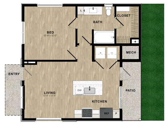 a floor plan of a two bedroom apartment at The parcHAUS at Firewheel Parkway