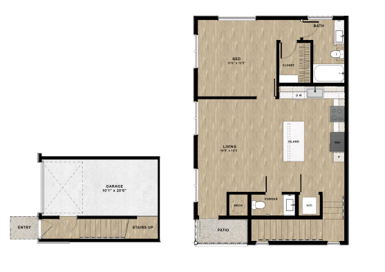 floor plan of a two bedroom apartment at The parcHAUS at Firewheel Parkway