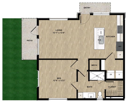 floor plan image of the two bedroom apartment at The parcHAUS at Firewheel Parkway