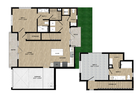 floor plan for the two bedroom apartment at The parcHAUS at Firewheel Parkway