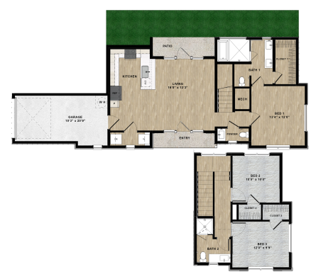 floor plan of a two bedroom apartment at The parcHAUS at Firewheel Parkway